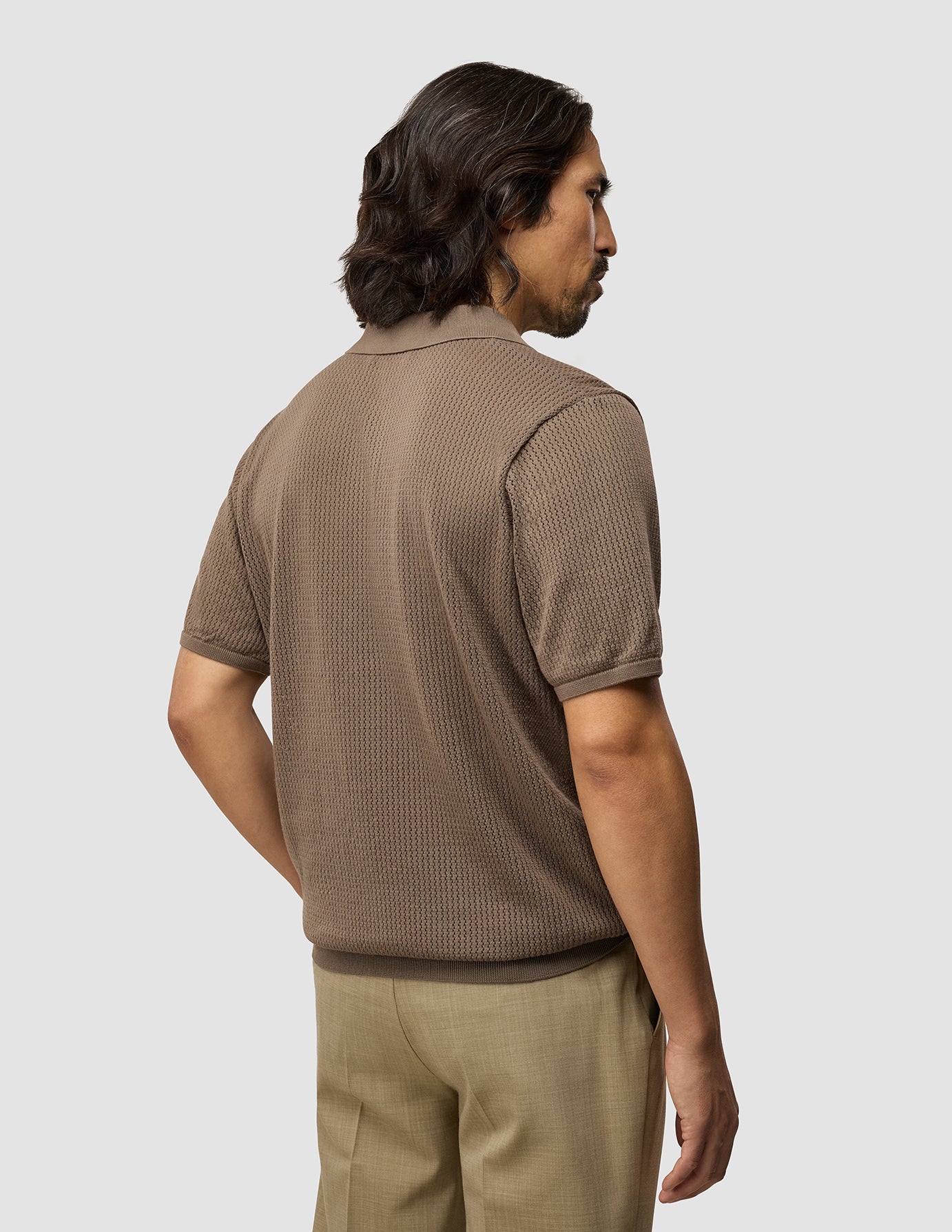 Textured Knitted Short Sleeve Polo Dark Earth